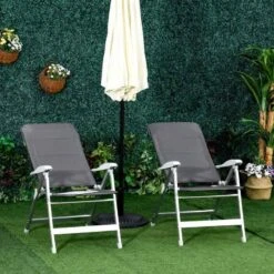 Outsunny Set Of 2 Foldable Padded Garden Chairs - Grey - 84B-566V01 -OUTSUNNY Sales Shop o u outsunny 84b 566v01 lifestyle
