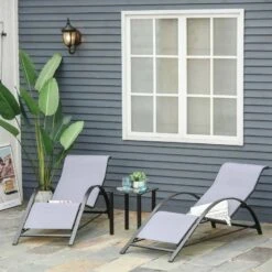 Outsunny 3 Piece Sun Lounger Set With Table - Grey - 84B-570LG -OUTSUNNY Sales Shop o u outsunny 84b 570lg lifestyle