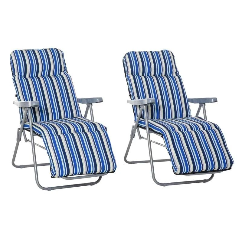 Outsunny 2-Piece Reclining Sun Lounger Set - With Cushions - Blue - 84B-571V70BU 2 Outsunny 2-Piece Reclining Sun Lounger Set - With Cushions - Blue - 84B-571V70BU - Image 2