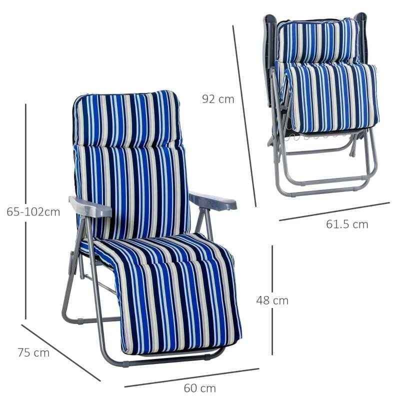 Outsunny 2-Piece Reclining Sun Lounger Set - With Cushions - Blue - 84B-571V70BU 3 Outsunny 2-Piece Reclining Sun Lounger Set - With Cushions - Blue - 84B-571V70BU - Image 3
