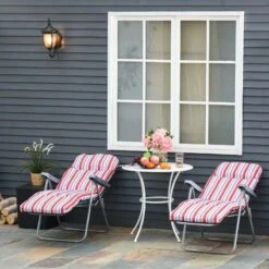 Outsunny 2-Piece Reclining Sun Lounger Set - With Cushions - Red/White - 84B-571V70RD -OUTSUNNY Sales Shop o u outsunny 84b 571v70rd lifestyle