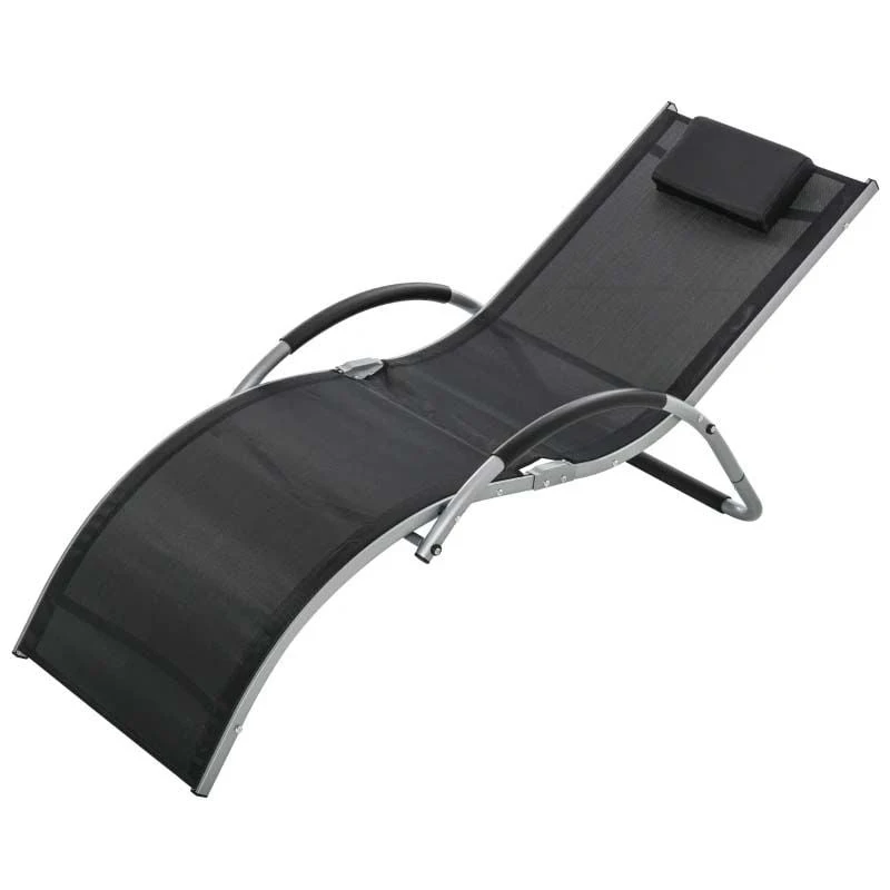 Outsunny Sun Lounger With Pillow - Black - 84B-572BK 2 Outsunny Sun Lounger With Pillow - Black - 84B-572BK - Image 2