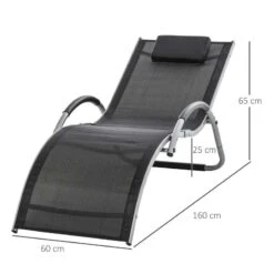 Outsunny Sun Lounger With Pillow - Black - 84B-572BK 11 Outsunny Sun Lounger With Pillow - Black - 84B-572BK -OUTSUNNY Sales Shop o u outsunny 84b 572bk dimensions