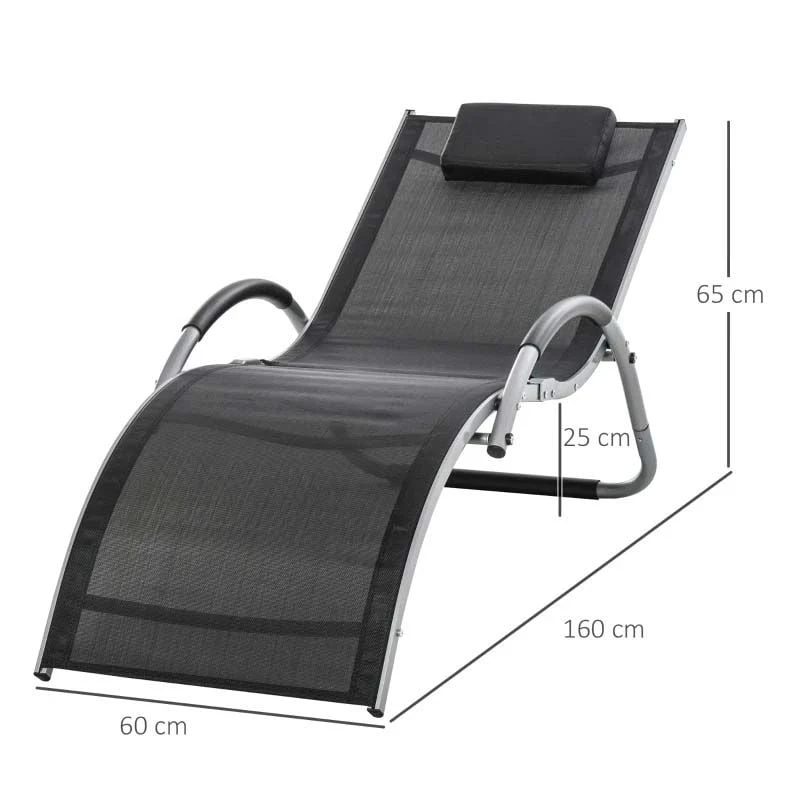 Outsunny Sun Lounger With Pillow - Black - 84B-572BK 3 Outsunny Sun Lounger With Pillow - Black - 84B-572BK - Image 3