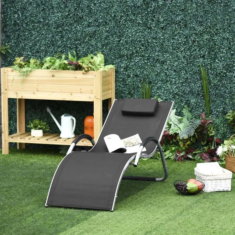 Outsunny Sun Lounger With Pillow - Black - 84B-572BK 9 Outsunny Sun Lounger With Pillow - Black - 84B-572BK - Image 9