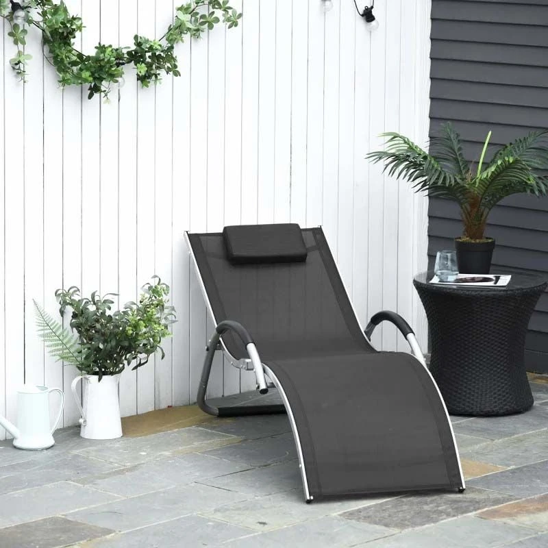 Outsunny Sun Lounger With Pillow - Black - 84B-572BK 1 Outsunny Sun Lounger With Pillow - Black - 84B-572BK
