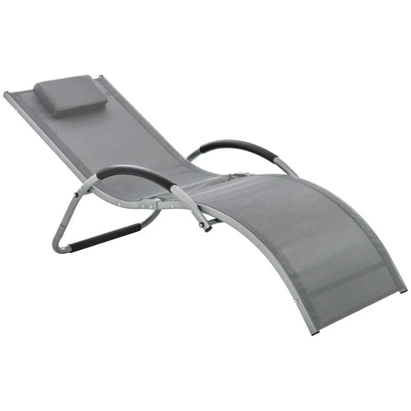 Outsunny Sun Lounger With Pillow - Grey - 84B-572V70CG 2 Outsunny Sun Lounger With Pillow - Grey - 84B-572V70CG - Image 2