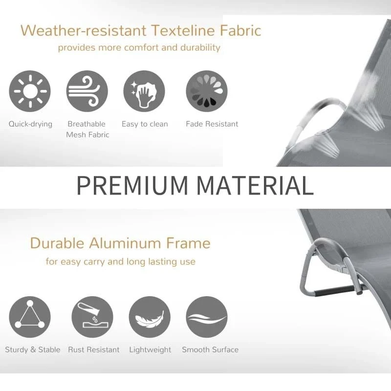 Outsunny Sun Lounger With Pillow - Grey - 84B-572V70CG 6 Outsunny Sun Lounger With Pillow - Grey - 84B-572V70CG - Image 6