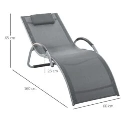 Outsunny Sun Lounger With Pillow - Grey - 84B-572V70CG 9 Outsunny Sun Lounger With Pillow - Grey - 84B-572V70CG -OUTSUNNY Sales Shop o u outsunny 84b 572v70cg dimensions