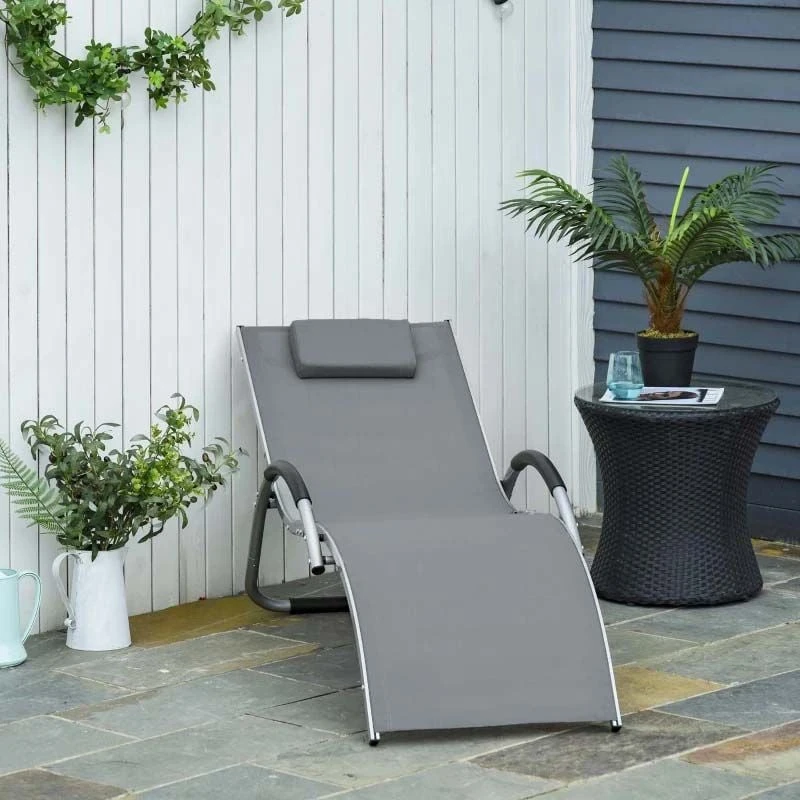 Outsunny Sun Lounger With Pillow - Grey - 84B-572V70CG 7 Outsunny Sun Lounger With Pillow - Grey - 84B-572V70CG - Image 7