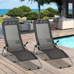 Outsunny 2-Piece Reclining Sun Lounger Set - Grey - 84B-580CG