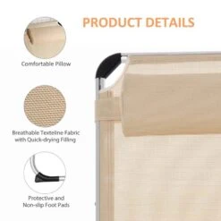 Outsunny Reclining Sun Lounger With Pillow - Khaki - 84B-592V70 11 Outsunny Reclining Sun Lounger With Pillow - Khaki - 84B-592V70 -OUTSUNNY Sales Shop o u outsunny 84b 592v70 3