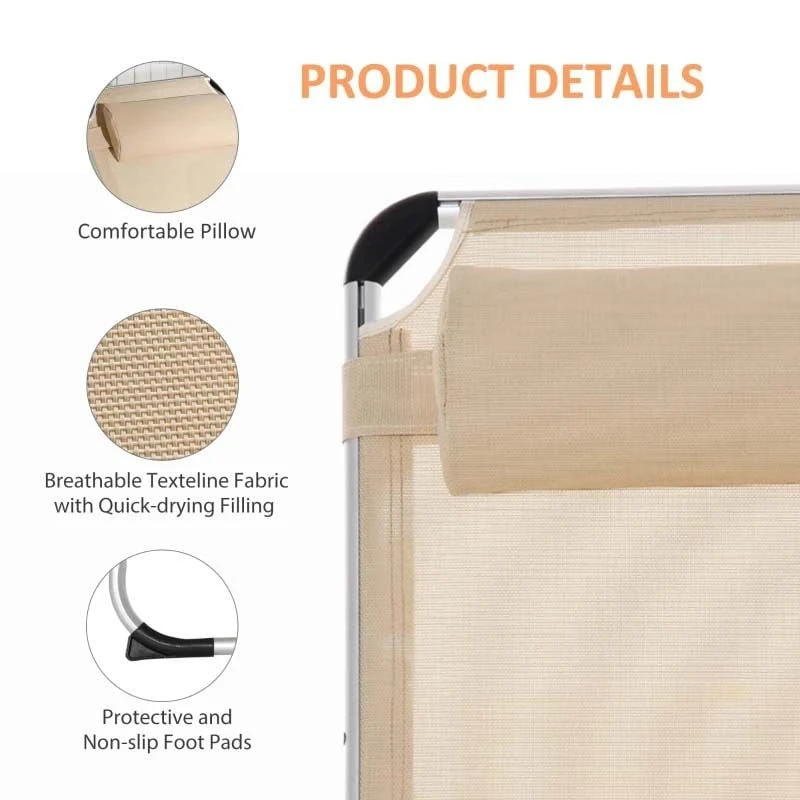 Outsunny Reclining Sun Lounger With Pillow - Khaki - 84B-592V70 5 Outsunny Reclining Sun Lounger With Pillow - Khaki - 84B-592V70 - Image 5