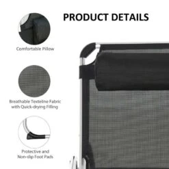 Outsunny Reclining Sun Lounger With Pillow - Black - 84B-592V70BK 11 Outsunny Reclining Sun Lounger With Pillow - Black - 84B-592V70BK -OUTSUNNY Sales Shop o u outsunny 84b 592v70bk 2