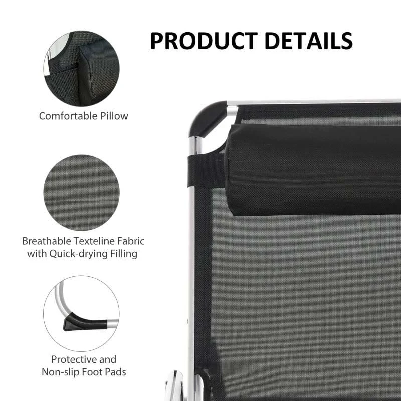 Outsunny Reclining Sun Lounger With Pillow - Black - 84B-592V70BK 4 Outsunny Reclining Sun Lounger With Pillow - Black - 84B-592V70BK - Image 4