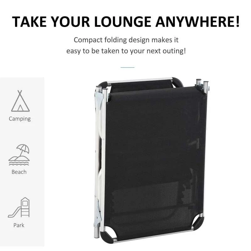 Outsunny Reclining Sun Lounger With Pillow - Black - 84B-592V70BK 5 Outsunny Reclining Sun Lounger With Pillow - Black - 84B-592V70BK - Image 5