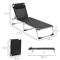 Outsunny Reclining Sun Lounger With Pillow - Black - 84B-592V70BK 10 Outsunny Reclining Sun Lounger With Pillow - Black - 84B-592V70BK -OUTSUNNY Sales Shop o u outsunny 84b 592v70bk dimensions