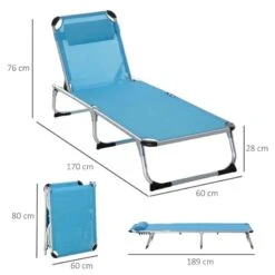 Outsunny Reclining Sun Lounger With Pillow - Blue - 84B-592V70BU -OUTSUNNY Sales Shop o u outsunny 84b 592v70bu dimensions