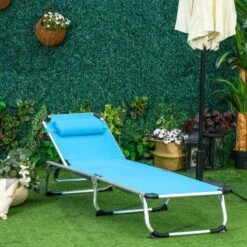 Outsunny Reclining Sun Lounger With Pillow - Blue - 84B-592V70BU -OUTSUNNY Sales Shop o u outsunny 84b 592v70bu lifestyle