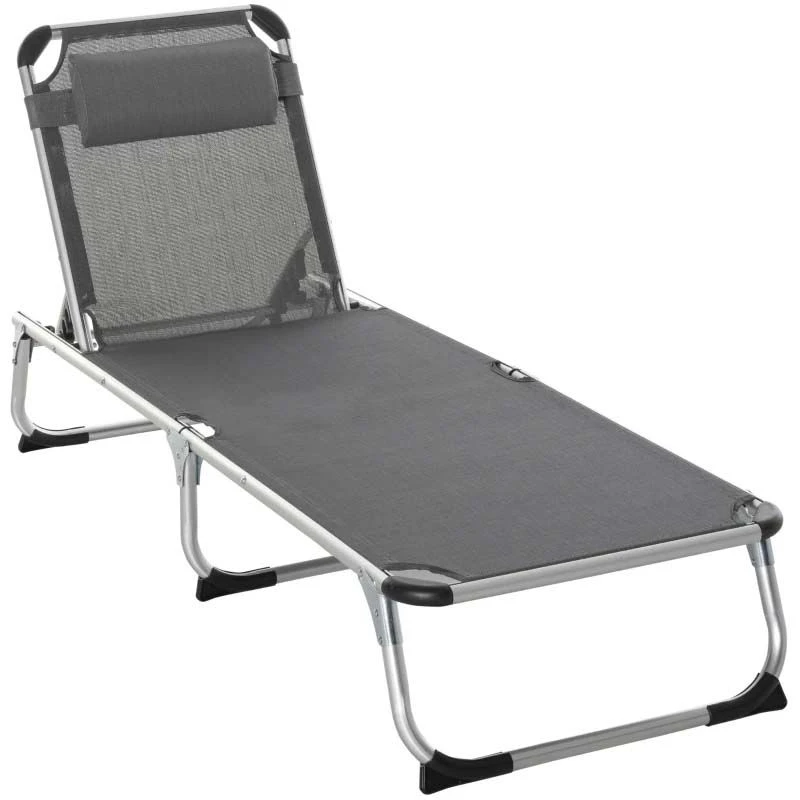Outsunny Reclining Sun Lounger With Pillow - Grey - 84B-592V70CG 2 Outsunny Reclining Sun Lounger With Pillow - Grey - 84B-592V70CG - Image 2