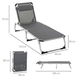 Outsunny Reclining Sun Lounger With Pillow - Grey - 84B-592V70CG 10 Outsunny Reclining Sun Lounger With Pillow - Grey - 84B-592V70CG -OUTSUNNY Sales Shop o u outsunny 84b 592v70cg dimensions