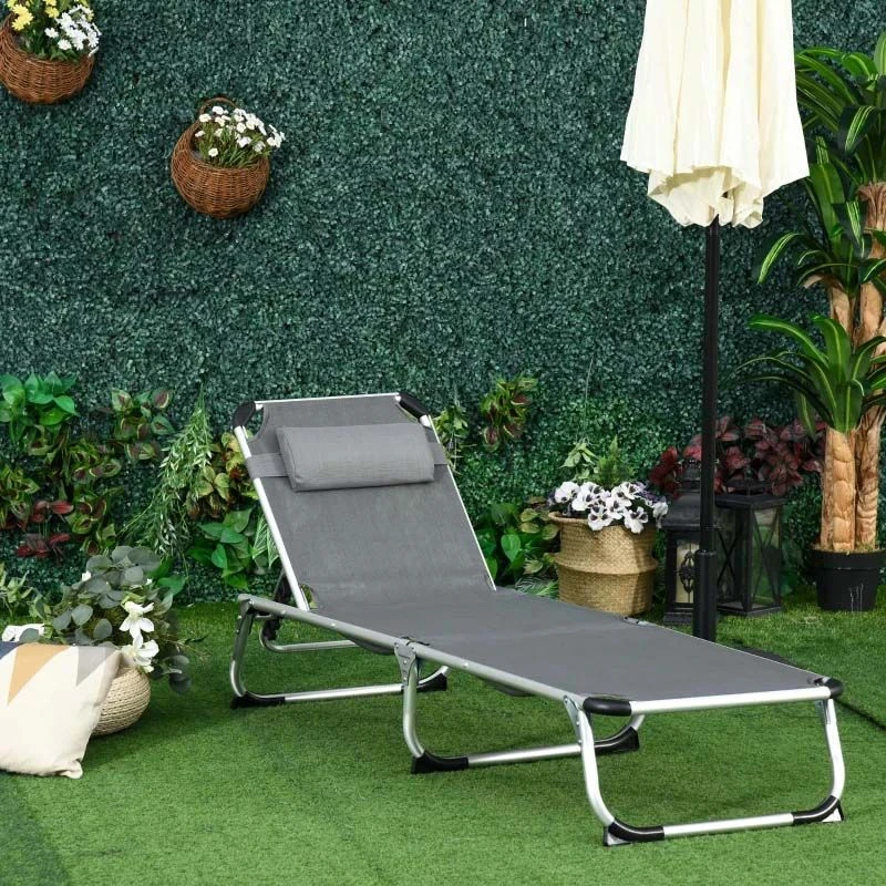 Outsunny Reclining Sun Lounger With Pillow - Grey - 84B-592V70CG 8 Outsunny Reclining Sun Lounger With Pillow - Grey - 84B-592V70CG - Image 8
