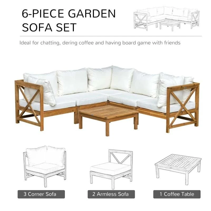 Outsunny 6 Piece Garden Furniture Set - Cream White - 84B-593V70WT 4 Outsunny 6 Piece Garden Furniture Set - Cream White - 84B-593V70WT - Image 4