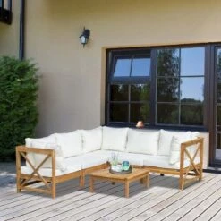 Outsunny 6 Piece Garden Furniture Set - Cream White - 84B-593V70WT