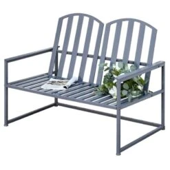 Outsunny Steel Patio Garden Bench - Grey - 84B-599GY -OUTSUNNY Sales Shop o u outsunny 84b 599gy 1