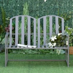 Outsunny Steel Patio Garden Bench - Grey - 84B-599GY -OUTSUNNY Sales Shop o u outsunny 84b 599gy lifestyle