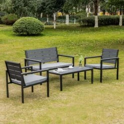 Outsunny 4-Seater Metal Garden Furniture Set - Grey - 84B-642V70CF