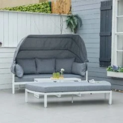 Outsunny 3-Seater Metal Garden Furniture Set - White/Grey - 84B-651V70 -OUTSUNNY Sales Shop o u outsunny 84b 651v70 lifestyle