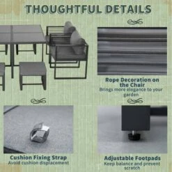 Outsunny 9 Piece Garden Dining Aluminium Cube Table Chairs & Footstool Set - Grey - 84B-657 -OUTSUNNY Sales Shop o u outsunny 84b 657 detail