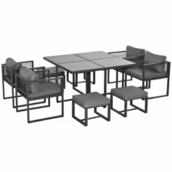 Outsunny 9 Piece Garden Dining Aluminium Cube Table Chairs & Footstool Set - Grey - 84B-657 -OUTSUNNY Sales Shop o u outsunny 84b 657 full set