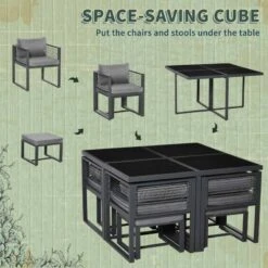 Outsunny 9 Piece Garden Dining Aluminium Cube Table Chairs & Footstool Set - Grey - 84B-657 -OUTSUNNY Sales Shop o u outsunny 84b 657 space saving