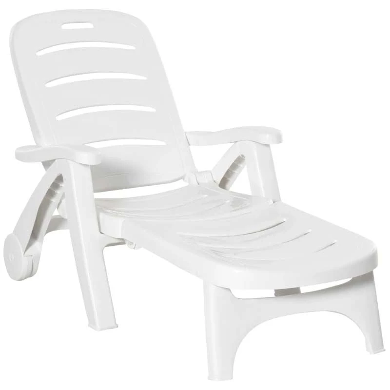 Outsunny Reclining Sun Lounger - White - 84B-687 2 Outsunny Reclining Sun Lounger - White - 84B-687 - Image 2