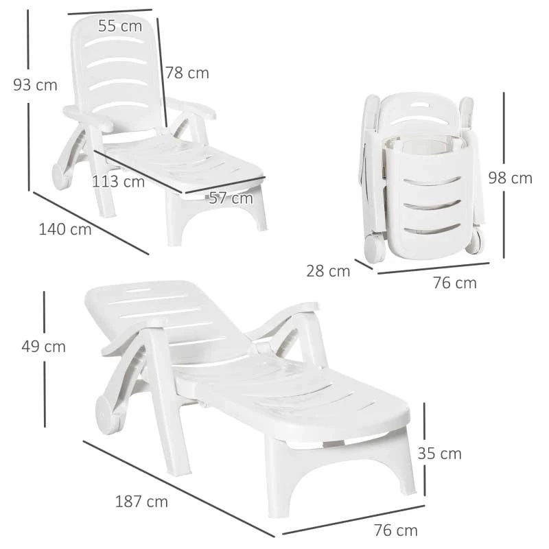 Outsunny Reclining Sun Lounger - White - 84B-687 3 Outsunny Reclining Sun Lounger - White - 84B-687 - Image 3