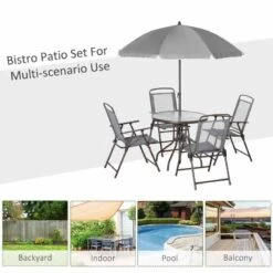 Outsunny 6 Piece Patio Dining Table & Folding Chairs Set With Umbrella - Brown - 84B-688 -OUTSUNNY Sales Shop o u outsunny 84b 688 use