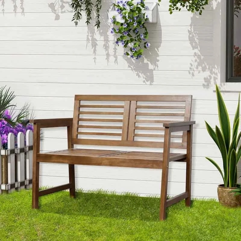 Outsunny 2-Seater Wooden Garden Bench - Brown - 84B-689 1 Outsunny 2-Seater Wooden Garden Bench - Brown - 84B-689