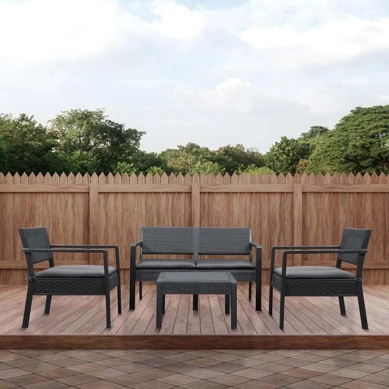 Outsunny 4-Seater Rattan Effect Garden Furniture Set - Grey - 84B-722V70 10 Outsunny 4-Seater Rattan Effect Garden Furniture Set - Grey - 84B-722V70 - Image 10