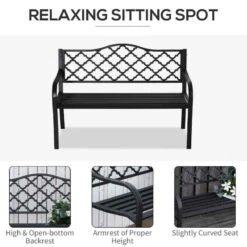 Outsunny 2-Seater Steel Garden Bench - Black - 84B-754 -OUTSUNNY Sales Shop o u outsunny 84b 754 3