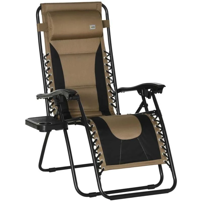 Outsunny Garden Sun Lounger Chair With Cup Holder - Brown - 84B-769V70CF 2 Outsunny Garden Sun Lounger Chair With Cup Holder - Brown - 84B-769V70CF - Image 2