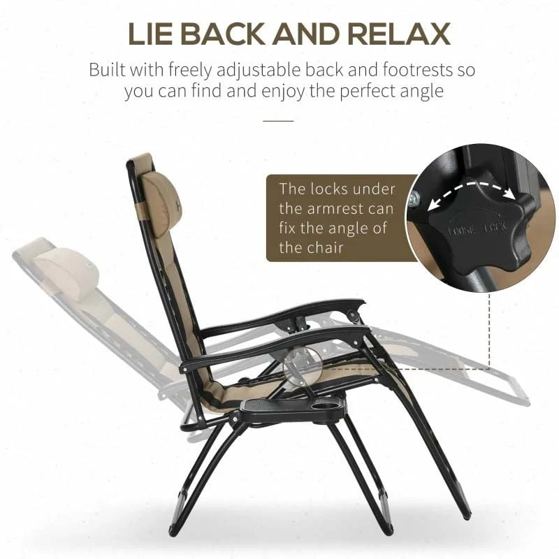 Outsunny Garden Sun Lounger Chair With Cup Holder - Brown - 84B-769V70CF 4 Outsunny Garden Sun Lounger Chair With Cup Holder - Brown - 84B-769V70CF - Image 4