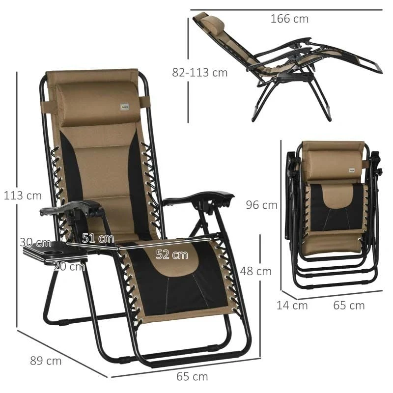 Outsunny Garden Sun Lounger Chair With Cup Holder - Brown - 84B-769V70CF 3 Outsunny Garden Sun Lounger Chair With Cup Holder - Brown - 84B-769V70CF - Image 3