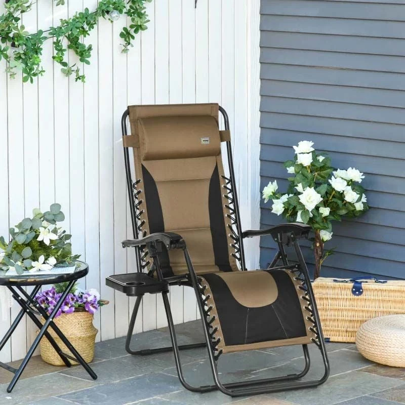 Outsunny Garden Sun Lounger Chair With Cup Holder - Brown - 84B-769V70CF 1 Outsunny Garden Sun Lounger Chair With Cup Holder - Brown - 84B-769V70CF