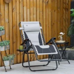 Outsunny Garden Sun Lounger Chair With Cup Holder - Grey - 84B-769V70LG