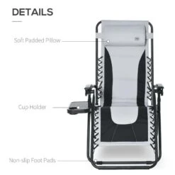 Outsunny Garden Sun Lounger Chair With Cup Holder - Grey - 84B-769V70LG -OUTSUNNY Sales Shop o u outsunny 84b 769v70lg 5