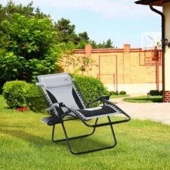 Outsunny Garden Sun Lounger Chair With Cup Holder - Grey - 84B-769V70LG -OUTSUNNY Sales Shop o u outsunny 84b 769v70lg lifestyle