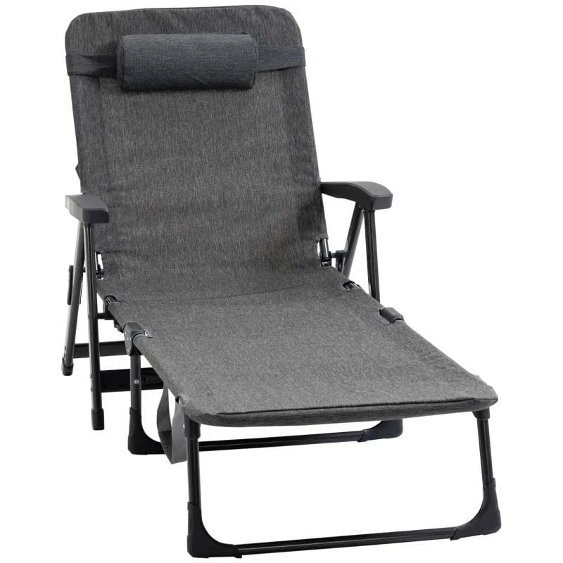 Outsunny Reclining Sun Lounger With Pillow - Grey - 84B-770V70CG 2 Outsunny Reclining Sun Lounger With Pillow - Grey - 84B-770V70CG - Image 2
