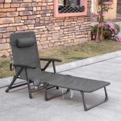 Outsunny Reclining Sun Lounger With Pillow - Grey - 84B-770V70CG
